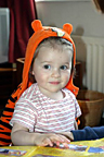 Trying Billy's tiger suit on