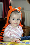 Trying Billy's tiger suit on